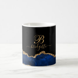 Blue Gold Glitzern Agate Geode Monogram Kaffeetasse