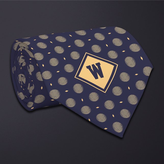 Blue Gold Golf Ball Icon Necktie Krawatte (Von Creator hochgeladen)