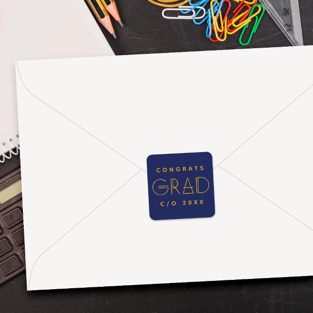 Blue Gold Grad Typography Graduation Sticker (Von Creator hochgeladen)