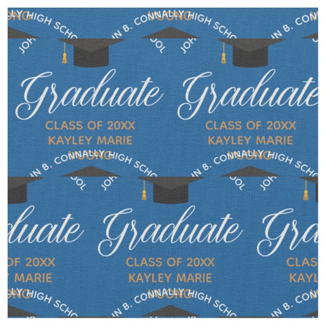 Blue Gold Graduate Personalisierter Abschluss Stoff (Nahaufnahme)