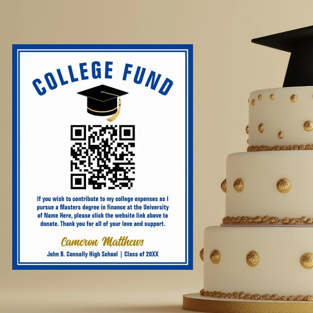 Blue Gold Graduate Uni Fund QR Code Poster (Von Creator hochgeladen)