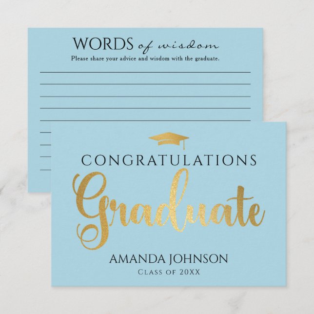 Blue Gold Graduate Words of Wisdom Abschluss Begleitkarte (Vorne/Hinten)