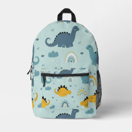 Blue Gold Happy Dinosaurs Boho Pattern Bedruckter Rucksack
