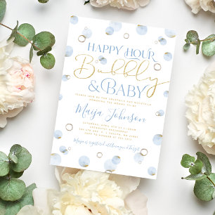 Blue Gold Happy Hour Sprudelnd und Baby Shower Einladung