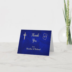 Blue Gold Hearts Christian Cross Mariage Merci