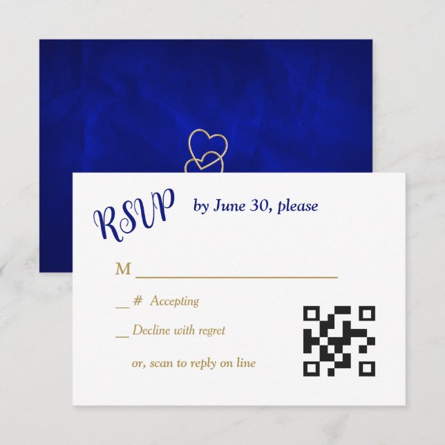 Blue Gold Hearts Christlich Cross Wedding RSVP (Vorne/Hinten)