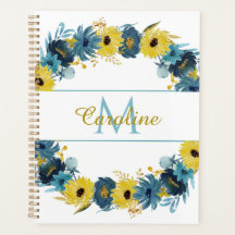 Blue Gold Herbst Floral Wreath Monogram