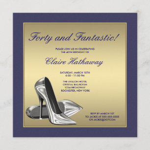 Blue Gold High Heels Frauen 40. Geburtstag Party Einladung