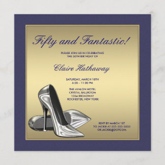 Blue Gold High Heels Frauen 50. Geburtstag Einladung
