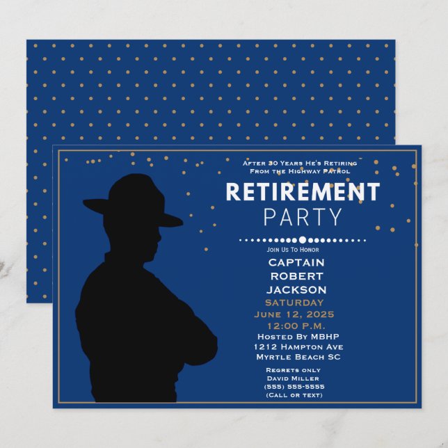 Blue Gold Highway Patrol Retirement Party Invita Einladung (Vorne/Hinten)