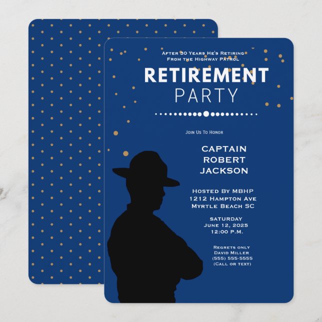 Blue Gold Highway Patrol Retirement Party Invita Einladung (Vorne/Hinten)