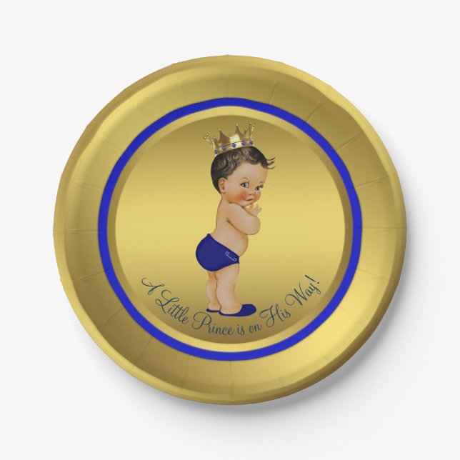 Blue Gold Hispanic Ethnic Prince Baby Dusche Pappteller (Vorderseite)