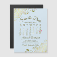 Blue & Gold Hochzeit Sichern Sie das Date Calendar