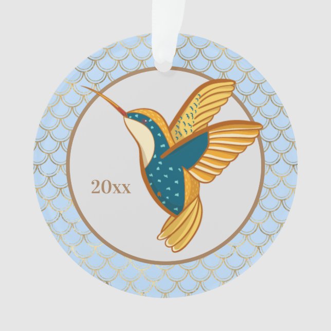 Blue Gold Hummingbird Ornament (Vorderseite)