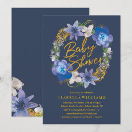 Blue Gold Hydrangeas Floral Baby Dusche Einladung