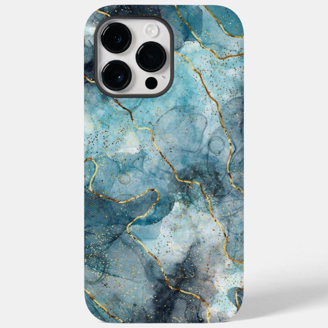 Blue Gold Illustriert Marble Case-Mate iPhone 14 Pro Max Hülle (Rückseite)