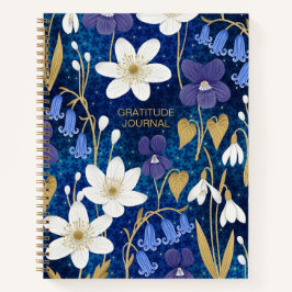 Blue & Gold Illustrierte Blumendankenszeitschrift Notizbuch