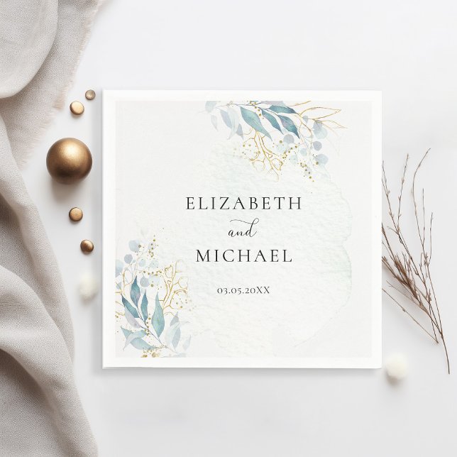 Blue Gold( Imitat) Watercolour Wedding Collection Serviette (Von Creator hochgeladen)