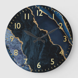 Blue & Gold Imitate Glitzer Marble Agate Große Wanduhr