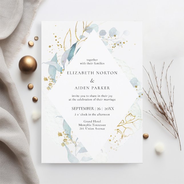 Blue Gold (Imitate) Hochzeitskollektion für Wasser Einladung (Von Creator hochgeladen)
