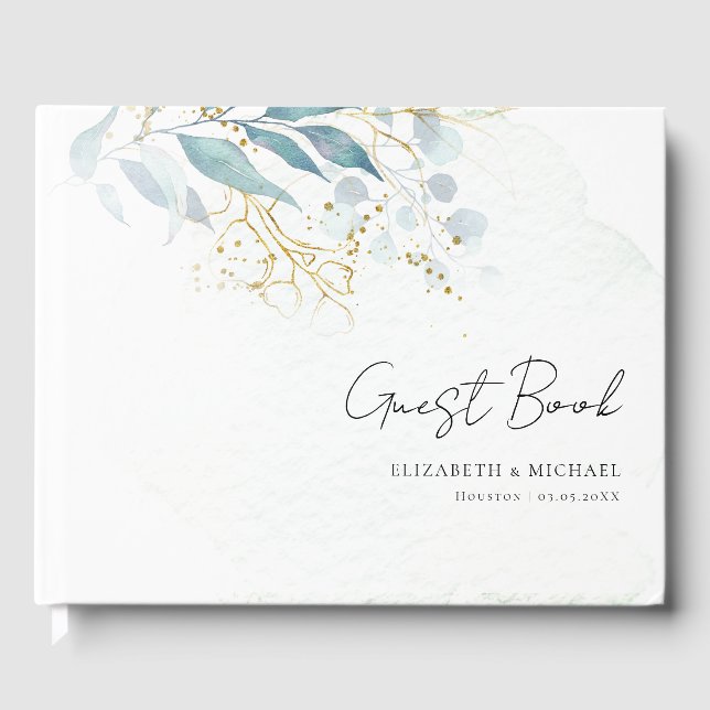 Blue Gold (Imitate) White Wedding Collection Gästebuch (Vorderseite)