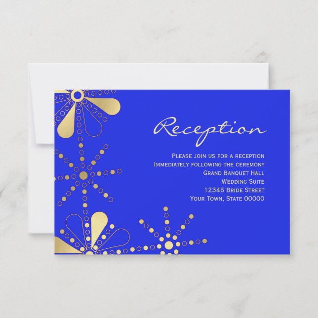 Blue & Gold Indian Inspirierte Empfang Info Card Einladung (Vorderseite)