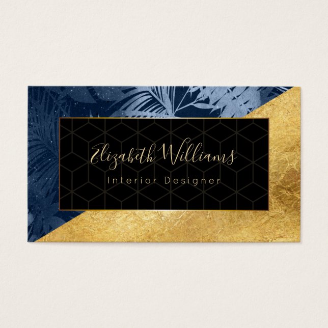 Blue Gold Interior Designer Business Cards (Vorderseite)