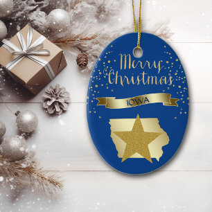 Blue Gold Iowa Star Keramik Ornament