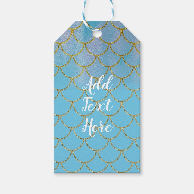 Blue & Gold Iridescent Shimmer Mermaid Party Geschenkanhänger (Vorderseite)