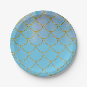 Blue & Gold Iridescent Shimmer Mermaid Party Pappteller