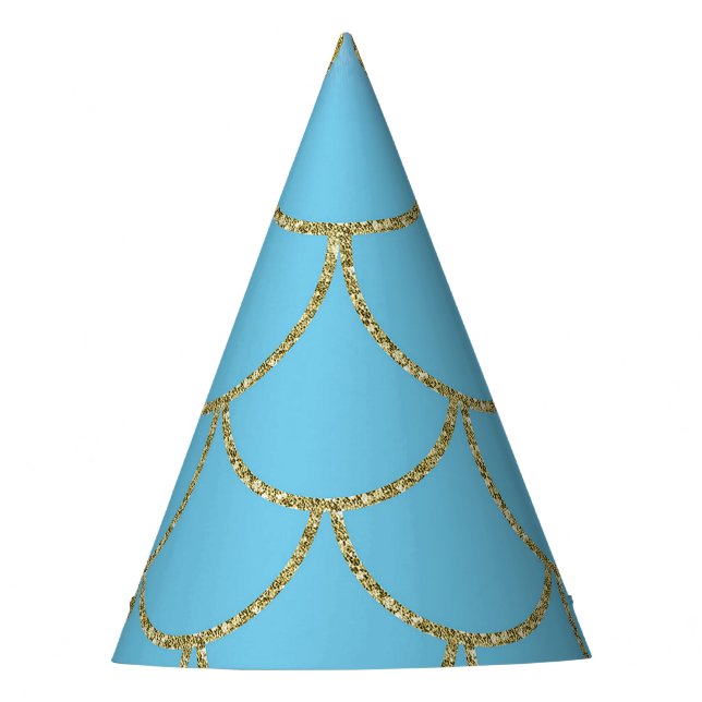 Blue & Gold Iridescent Shimmer Mermaid Party Partyhütchen (Vorderseite)
