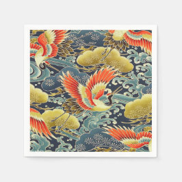 Blue Gold Japanisch Kimono Bird Decoupage Paper Serviette