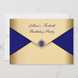 Blue Gold Jewel Elegant Frauen 40. Geburtstag Einladung