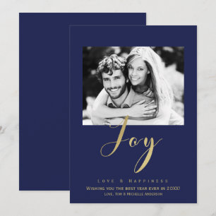 Blue & Gold JOY Urlaub New Years Foto Einladung