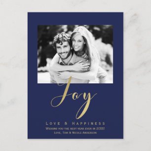 Blue Gold JOY Urlaub New Years Foto Einladung
