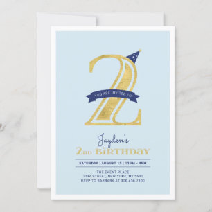 Blue & Gold Jungen 2. Geburtstagsfeier Einladung