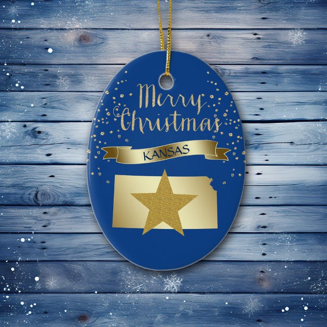 Blue Gold Kansas Star Keramik Ornament (Von Creator hochgeladen)