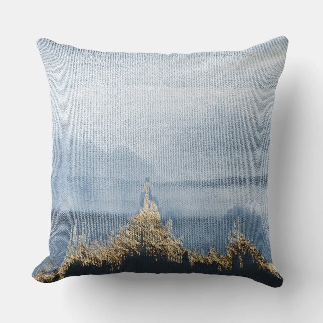 Blue Gold Landschaft Stoff Textur Pillow Kissen (Vorderseite)