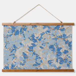Blue Gold Leaf Wandteppich Mit Holzrahmen
