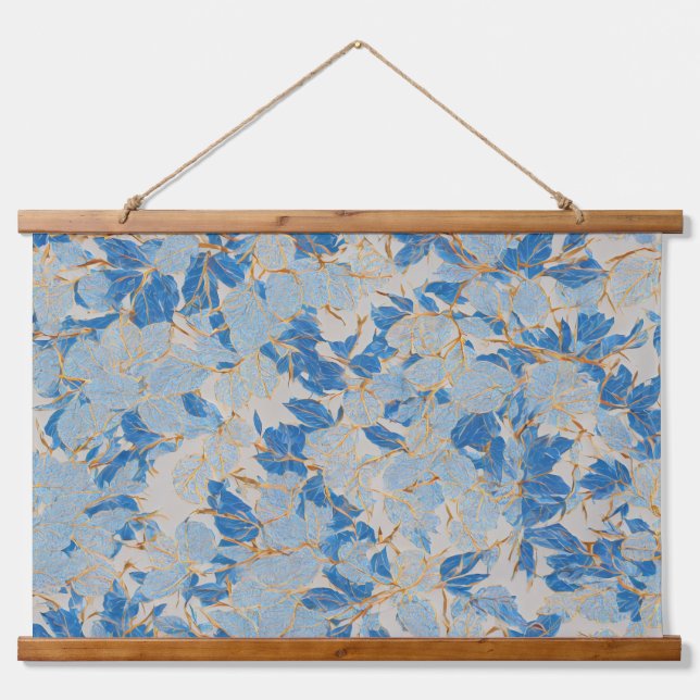 Blue Gold Leaf Wandteppich Mit Holzrahmen (Vorne)