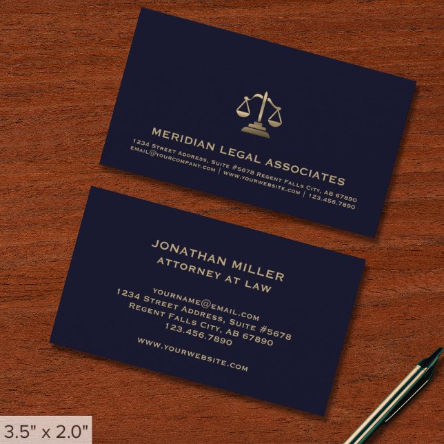 Blue Gold Legal Business Card Visitenkarte (Von Creator hochgeladen)