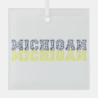 Blue & Gold Leopard Print Michigan Ornament Aus Glas