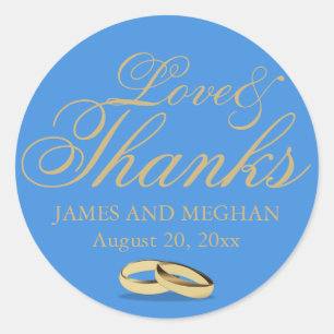 Blue & Gold, Liebe & Danke, Personalisierte Hochze Runder Aufkleber