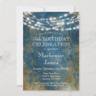 Blue Gold Lights Anniversaire Fête Invitation Adul
