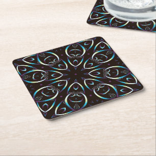 Blue Gold Lilac Glow Mandala Muster Rechteckiger Pappuntersetzer