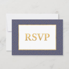 Blue & Gold Lilie Wedding RSVP Card Karte