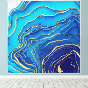 Blue Gold Liquid Painting Fluid Art Abstrakt Leinwanddruck