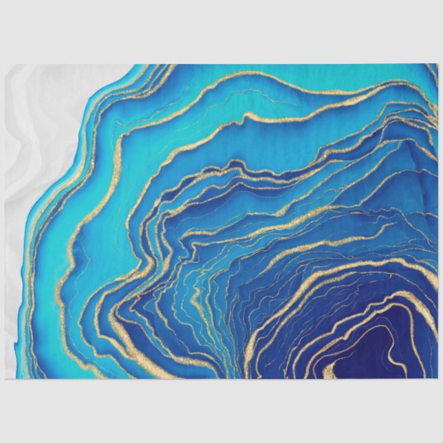 Blue Gold Liquid Painting Fluid Art Abstrakt Seidenpapier (Vorderseite)