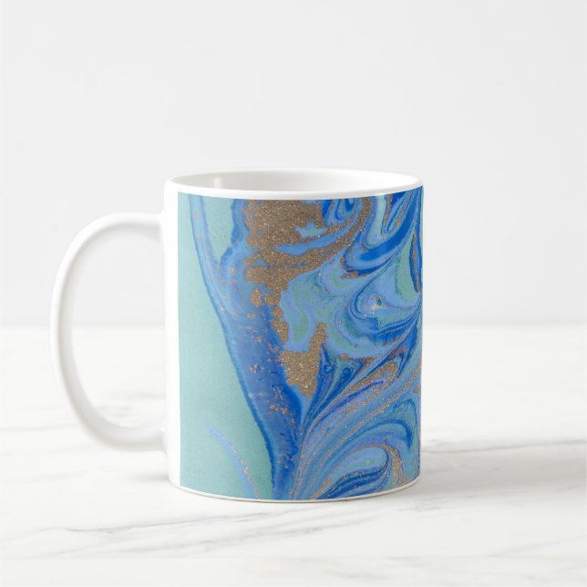 Blue Gold Liquid Watercolor Texture Kaffeetasse (Links)