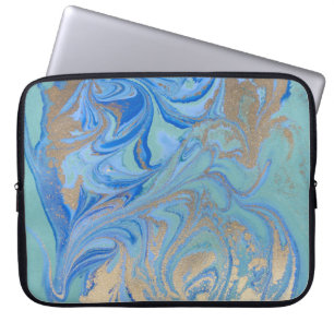 Blue Gold Liquid Watercolor Texture Laptopschutzhülle
